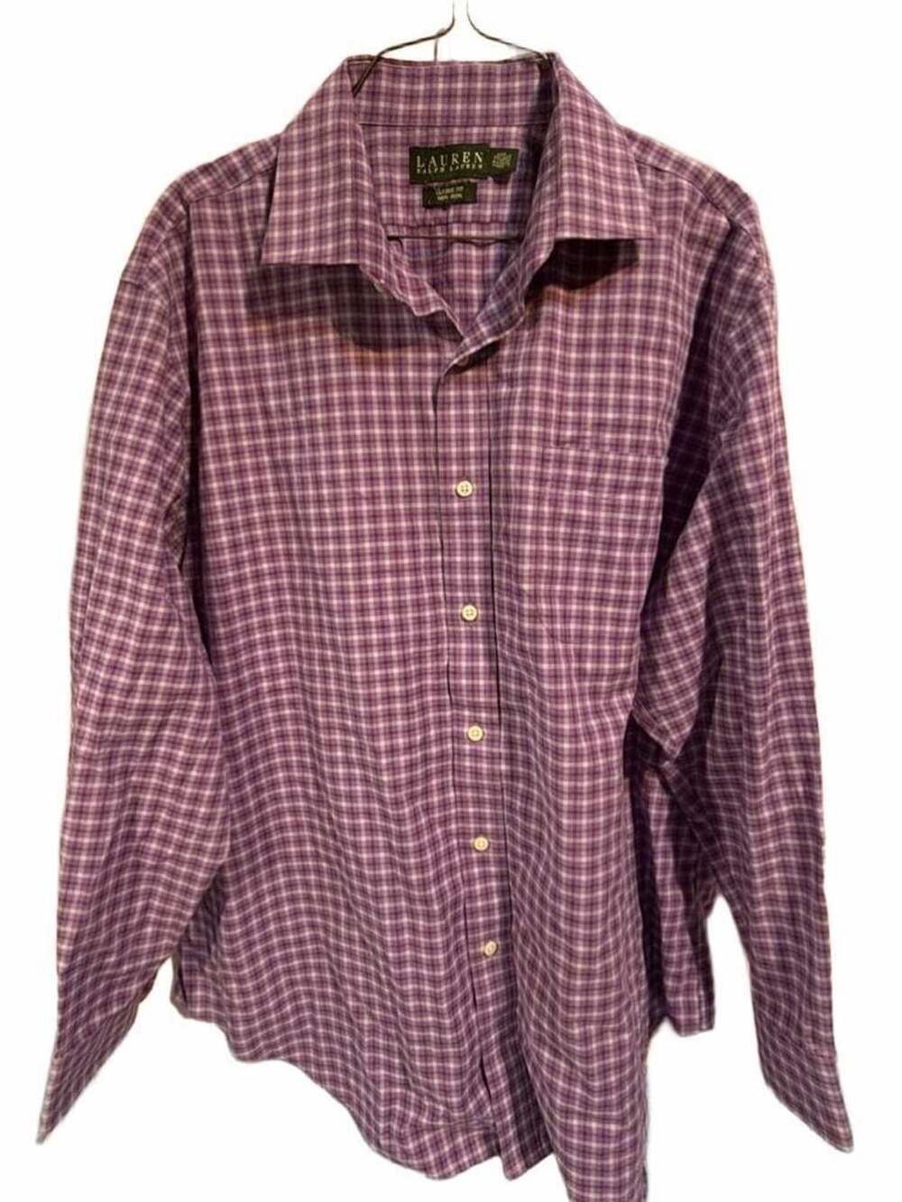 Lauren Ralph Lauren Classic Fit Dress Shirt Size 17.5 34/35 Purple Plaid Non